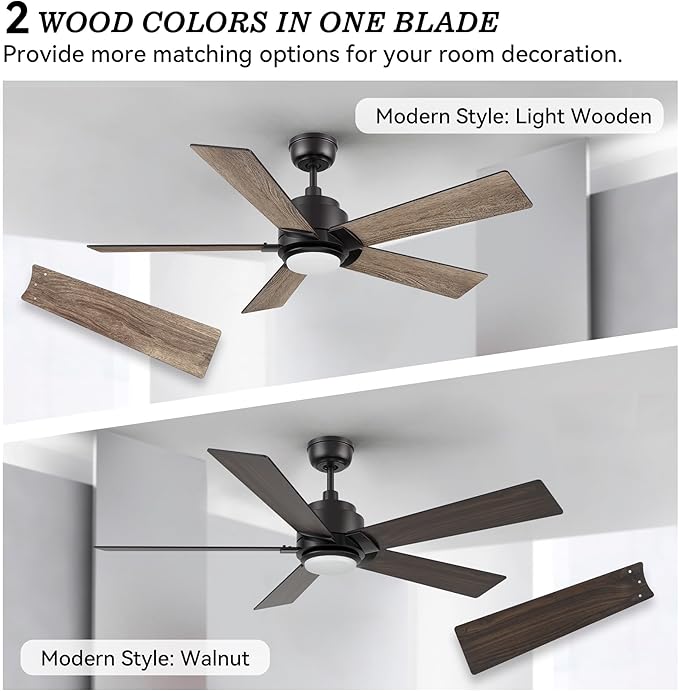 SMAAIR Smart Ceiling Fan with Light, 48inch Indoor and Outdoor ceiling fan with Remote, Compatible with Alexa/Google Assistant/Siri Shortcut, App control with Timer and Schedule(Walnut/Light Wood)