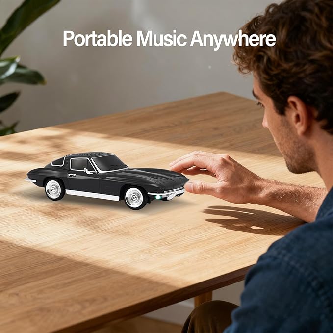WSTER Retro American Style car Bluetooth Speaker, Portable Wireless Outdoor Speaker, TWS Stereo, Support USB/TF/AUX, Party Bluetooth Speaker with Microphone,Classic car Gifts for Men(Black)