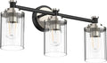 PHIXART Bathroom Lighting Fixtures Black and Brushed Nickel Bathroom Vanity Light with Cylindrical Clear Stripes Glass Lampshade E26 Socket Base Bathroom Lighting Fixtures Over Mirror (3 Lights)