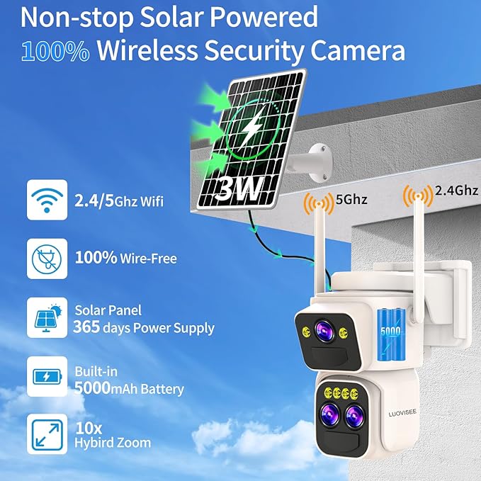 Triple-Lens Solar Security Cameras Wireless Outdoor, 360 PTZ Cameras - Image 5