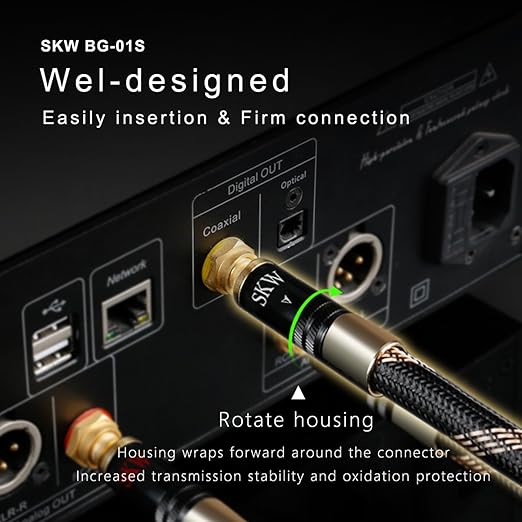 SKW Audiophiles Subwoofer Lock RCA Cable RCA to RCA Multiple Shield with Ultra-high Purity Copper Digital Coaxial Cable for HiFi Systems 6.5ft/2m