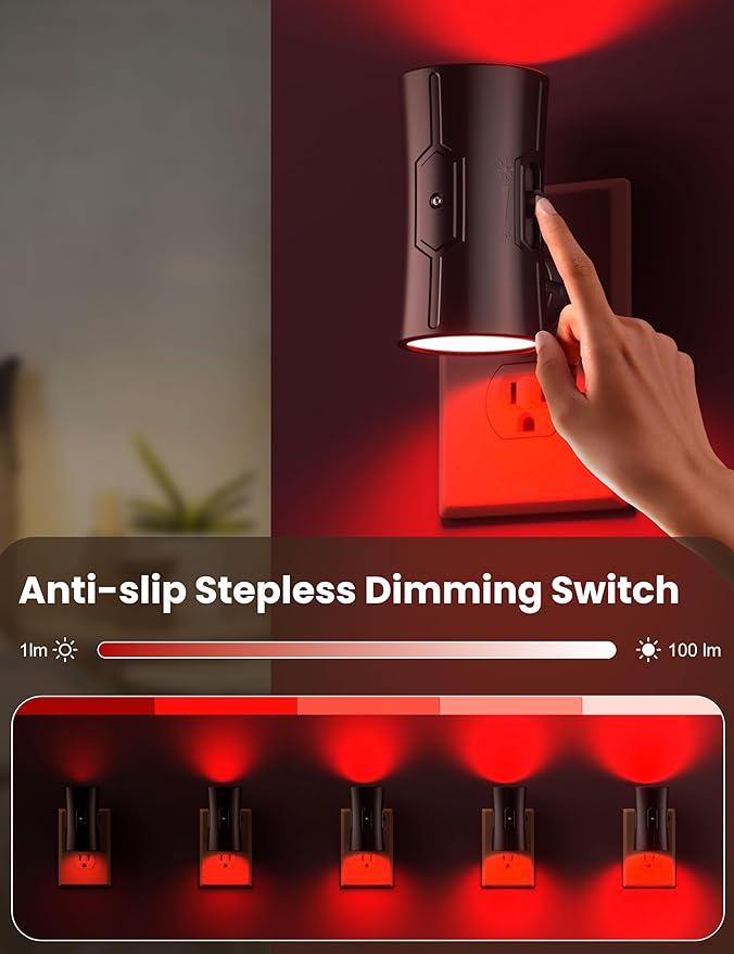 Sujeet LED Night Lights Plug into Wall, Bright Night Light, Dusk to Dawn Sensor, Red Night Light, 0-100LM Adjustable Brightness, Dimmable Nightlights for Hallway, Bathroom Bedroom Kitchen, 2 Pack
