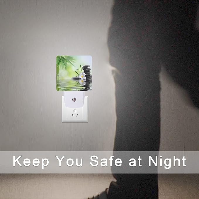 Smoaffly Zen Stones Bamboo Tree Jasmine Flower Spa Night Light Plug-in LED Nightlights Auto Sensor Night Lamp Dusk-to-Dawn Lamp Home Decor for Nursery Children Girls Boys