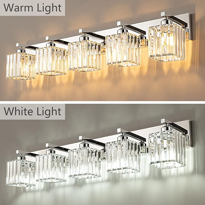 FDPBY Modern Vanity Light 5-Lights Chrome Crystal Bathroom Wall Light Fixtures