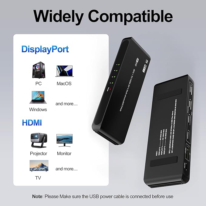 DisplayPort to HDMI Splitter for 4 Monitors, 8K@60Hz HDMI Splitter Extended Display 1 DP in 4 HDMI Out DisplayPort MST Hub for Multiple Monitor, Compatible with Computer, Graphic Card, PC