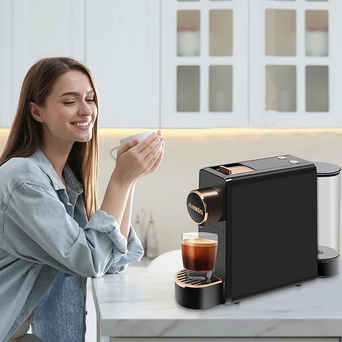 Black Espresso Machine for Nespresso Compatible Capsule, Single Serve Coffee Maker Programmable for Espresso Pods, Premium Italian 20 Bar High Pressure Pump ，Mini Coffee and Espresso Machine