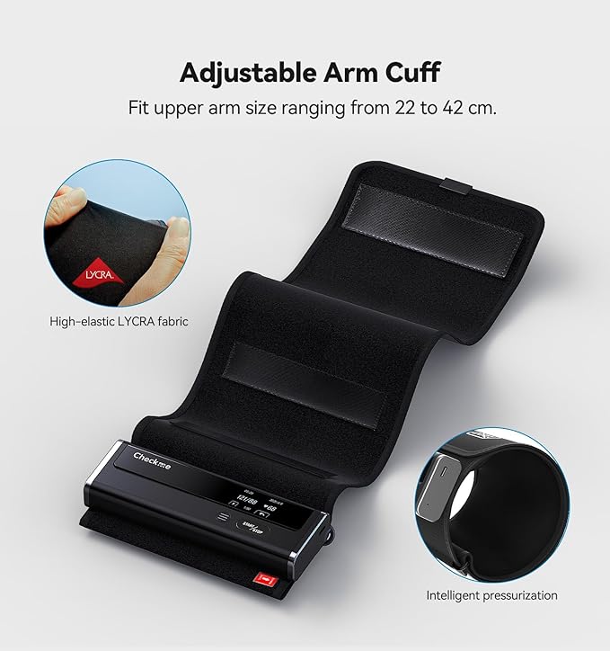 Checkme WiFi Blood Pressure Monitor for Home Use, Bluetooth Automatic Arm Cuff, Smart Digital BP Machine, Wireless Portable USB Rechargeable with X3 Accuracy Function, Free APP for iOS & Android Black