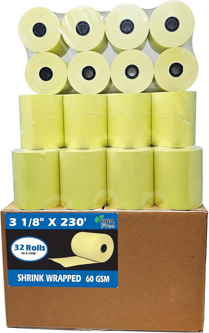 3 1/8 x 230 Yellow Thermal Paper Receipt Rolls fits all Clover POS Cash - Image 3
