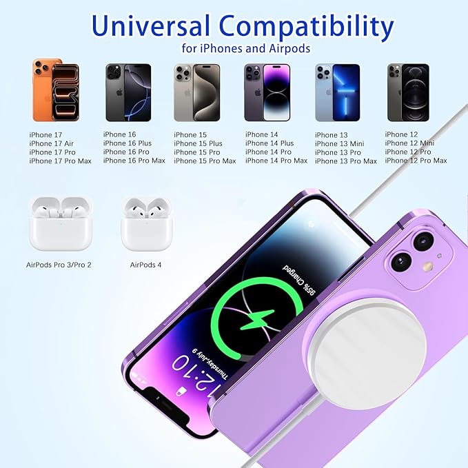 Mag-Safe Charger for iPhone 17/16/15,[Apple MFi Certified]15W Fast Wireless Magnetic Charging Pad with USB C Wall Charger Block for Apple iPhone 17 Pro Max/17 Air/17 Pro/17/16E/16/15/14/13/12,AirPods