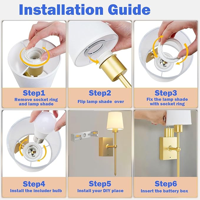Upgrade Battery-Operated Wall Sconces Set of 2 pieces: Rechargeable Wall Lights 8000mAh with Remote Control, Gold Wireless Battery Powered Wall Lamp Wall Scone for Living Room Bedroom Hallway Bathroom