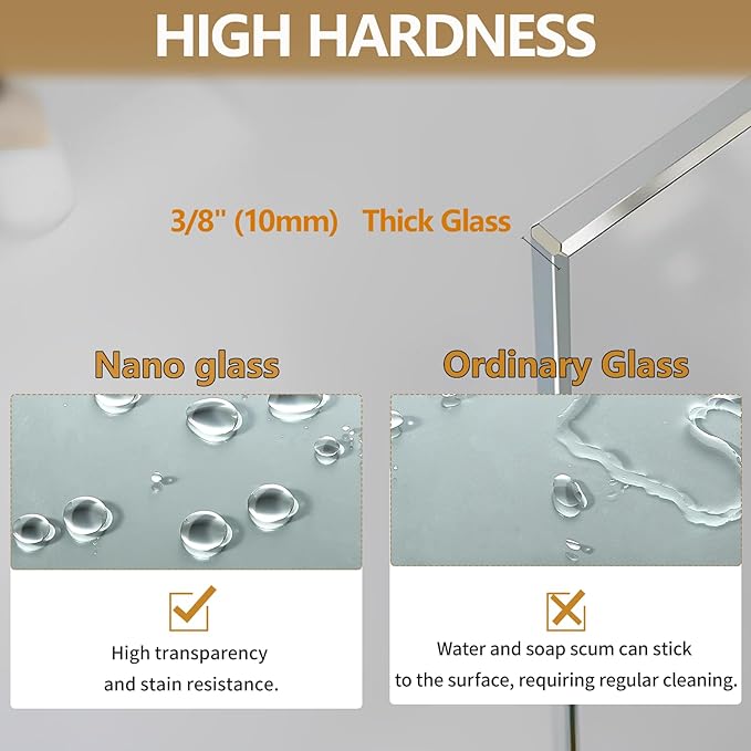Shower Glass Panel 36" W * 76" H, Semi-Framed Glass Screen, Single Panel, 3/8" (10mm) Tempered Glasss, Shower Wall Panels, Fixed Screen for Bathroom - Bright Chrome