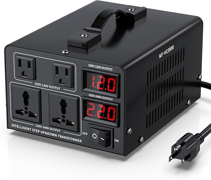 2000W Voltage Converter Transformer(110V to 220V or 220V to 110V) Step Up/Down Converter 110/120 Volt - 220/240 Volt w/US Power Cord,Circuit Breaker Protection, LCD Screen Display