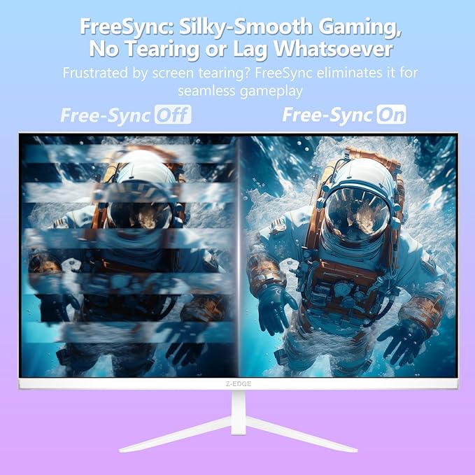Z-Edge 24 inch 240Hz 165Hz Gaming Monitor, FHD 1080p, MPRT 1ms, IPS Monitor Gaming, 350nits, 16.7M Colors, 99% sRGB, UG24PJ Frameless Bezel, DP x1, HDMI x1(White)