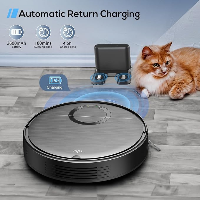 UMMUND Robot Vacuum and Mop Combo, 2 in 1 Mopping Robotic Vacuum Cleaner with Schedule, Wi-Fi/App/Remote, Strong Suction, Self-Charging, Slim, Ideal for Hard Floor, Pet Hair, Low-Pile Carpet