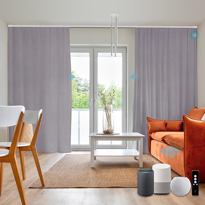 SmartWings Automatic Curtain Opener with Drapery, Motorized Vertical Blinds with Remote, Electric Closet Doors Sliding Panels Compatible with Alexa Google Homekit, 93% Blackout Light Purple