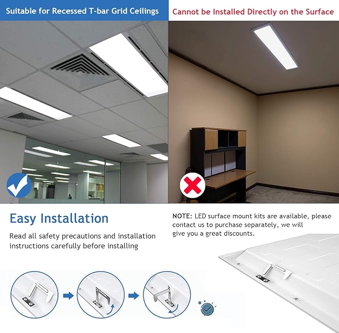CycevSun 8 Pack 1x4 LED Flat Panel Light Drop Ceiling, 0-10V Dimmable 3000K-4000K-5000K Selectable & 20W-30W-40W Options, 4400LM, ETL