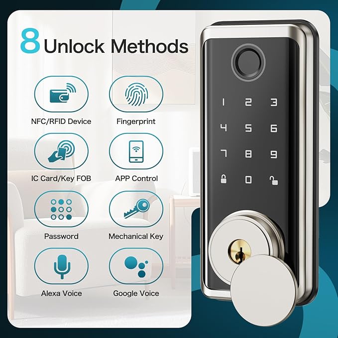Keyless Entry Door Lock Deadbolt with Handle Set, Smart Locks for Front Door, Digital Door Lock with Keypad Set, Door Code Lock with Touchscreen, Compatible with Alexa, Satin Nickel