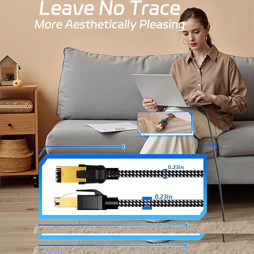 Cat 8 Round Ethernet Cable 60FT, Nylon Braided High Speed Internet Network Cable - Image 6