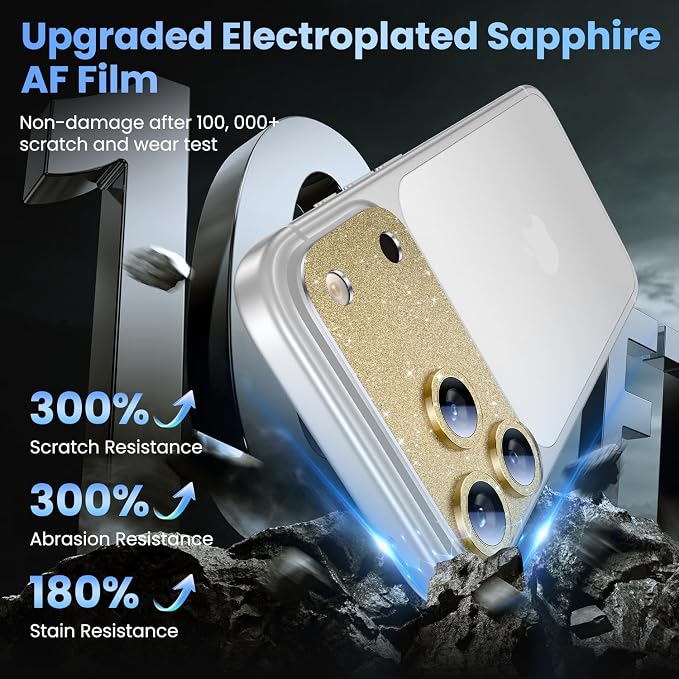Uyiton for iPhone 17-Pro-Max Camera-Lens Protector: Bling Metal Tempered Glass - Image 6