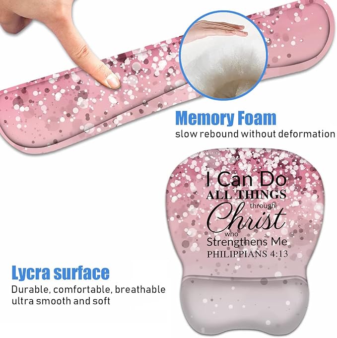 Ergonomic Mouse Pad Wrist Support and Keyboard Wrist Rest Set with Coasters, Non-Slip PU Base, Easy Typing & Pain Relief for Computer Laptop Home Office, Bible Verse Phil 4-13