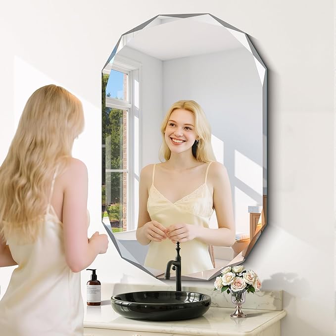 GLASHOM Frameless Bathroom Mirror, 30x48 inch Beveled Bathroom Mirror Wall Mounted, Modern Frameless Mirror for Bathroom, Living Room, Entryway Mirror Horizontal or Vertical