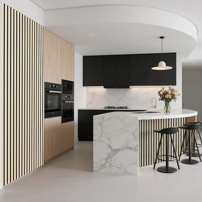 Art3d 2-Pack Acoustic Wood Slat Wall Panel with Roll-Flat Design - 95.3 x 23.8 Inch Sound Absorbing Panels for Living Room Columns Corridor Curved Wall Decor, Oak