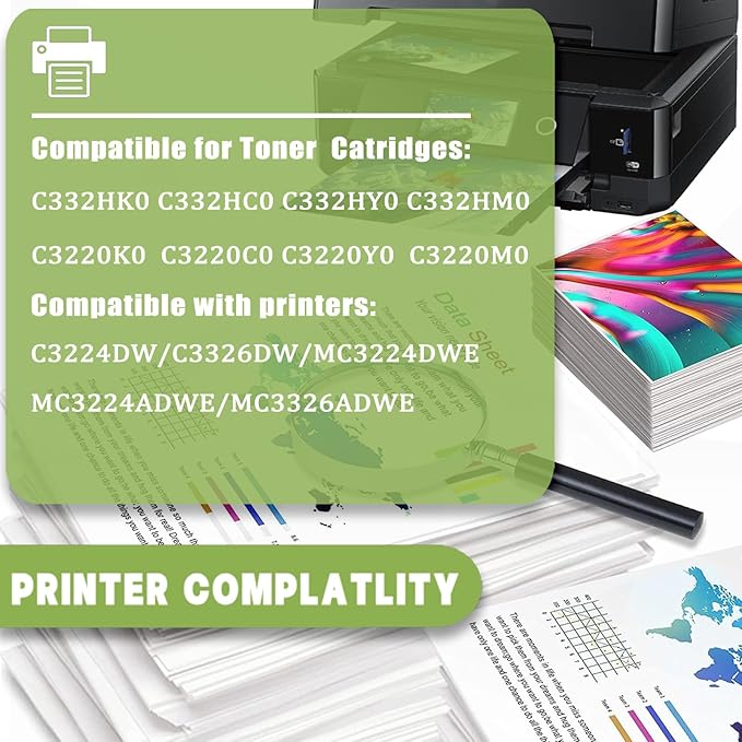 ERNZAT C3220 Toner Cartridge Compatible for Lexmark C3220 C332HK0 C332HC0 C332HY0 C332HM0 Toner Cartridges Work for Lexmark C3224DW C3326DW MC3224DWE MC3224ADWE Printers