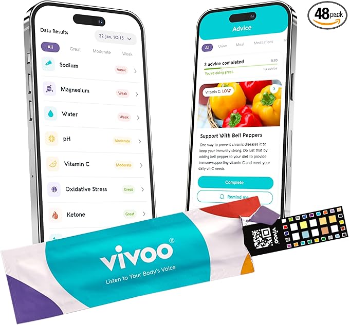 Vivoo | The #1 Urine Test Strips & Keto Strips with App | Advanced Home Tracking for Nutrition, Ketones, Hydration, pH, and More | 12 Months / 48 Tests