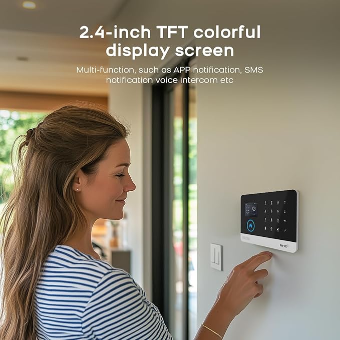 PGST 8 PCS Home Security Systems with LCD Touch Screen,Wireless GSM 4G Burglar Door Open Alarm Systems,120dB Loud Siren,Phone App Control for Villa,Apartment,Home Pets,Kids Safety