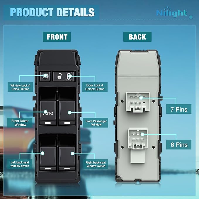 Nilight Power Master Window Switch Compatible with 2011 2012 2013 Chrysler 200 2007-2010 300 Sebring & Dodge Charger 2008-2013 Avenger 2006-2009 Mitsubishi Raider 2010 Ram Dakota Windows Switches