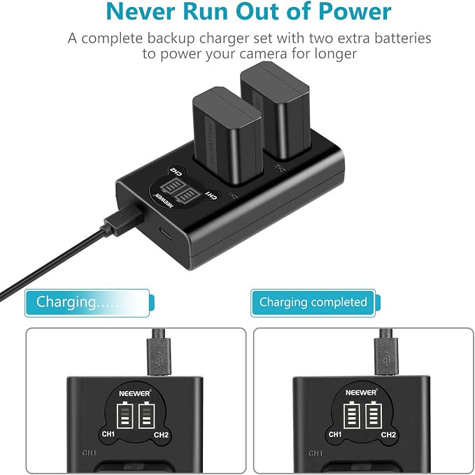 NEEWER NP-FW50 Camera Battery Charger Set Compatible - Image 3