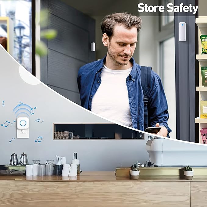 Door Chime, Satisure Wireless Door Open Contact Sensor Alarm Chime with 600 FT Range 58 Chimes 5 Volume Levels LED Indicators, Door Ringer Alert for Business/Store/Home/Office When Entering