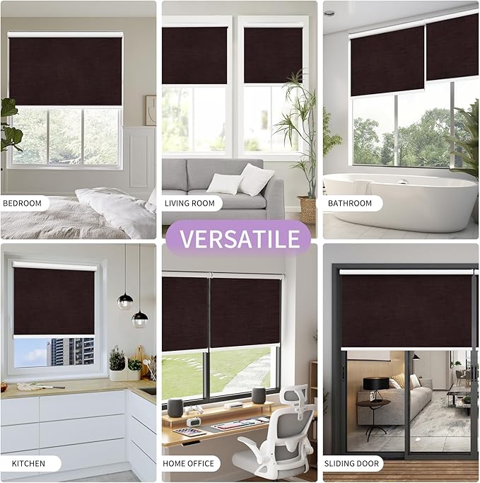 Astomi Motorized Blinds with Remote - Blackout Smart Roller Shades Compatible with Alexa & Goggle Home, Solar Rechargeable, Custom Size 22" - 100" for Indoor Window, Brown