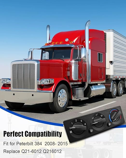 Q21-6012 HVAC A/C Heater Climate Control Module Panel Fit for Peterbilt 384 2008-2015, Cab HVAC Temperature Control Panel Switch Replace Q216012 with 3 Knobs & 2 Buttons