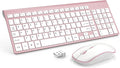 J JOYACCESS Wireless Keyboard Mouse Combo,Typewriter Keyboard Wireless, Portable Pink Keyboard for Computer/Laptop/Windows/Mac-Pink