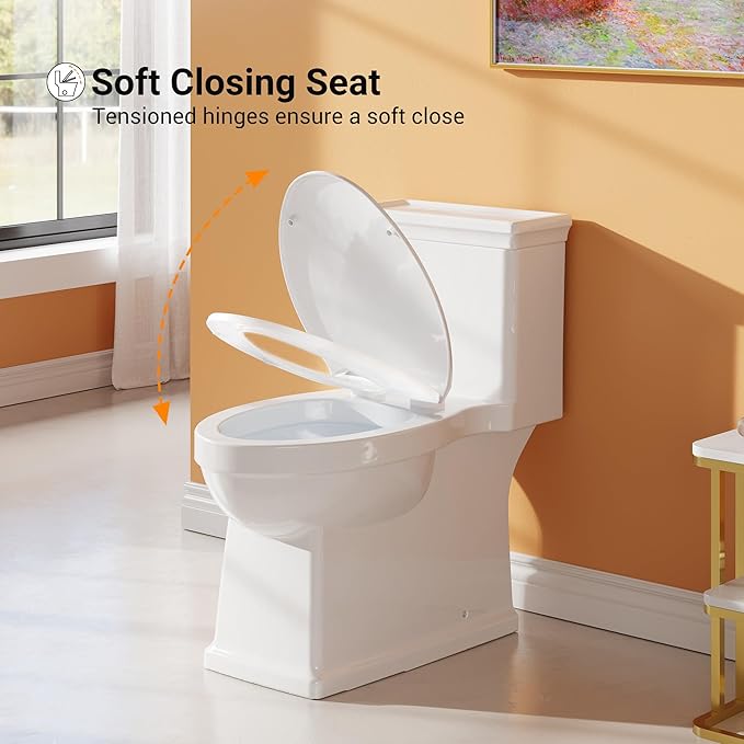 One-Piece Toilet with Classic Design, ADA Height, 1.28 GPF, Durable Ceramic Toilet for Bathroom, CUPC Certified