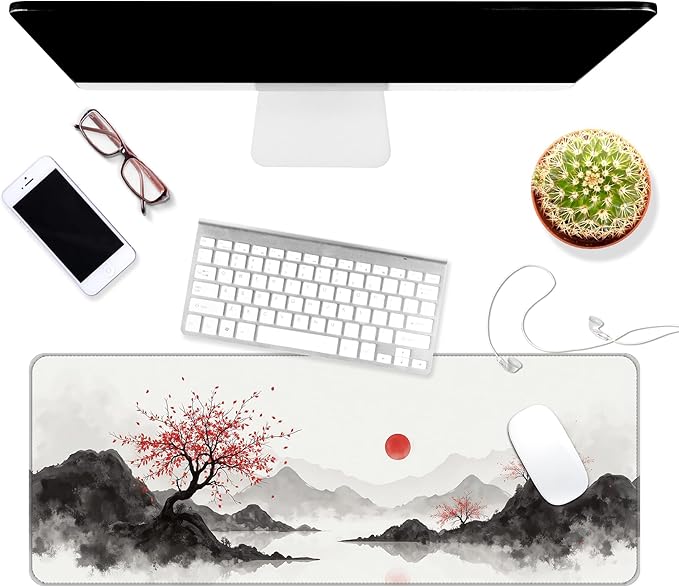 Dynippy Thin Extended Gaming Mouse Pad （31.5 * 11.8 * 0.08 inch） with Stitched Edges Large Mousepad Long XXL Keyboard and Mouse pad Desk Mat for Gaming Office & Home - Artistic Painting