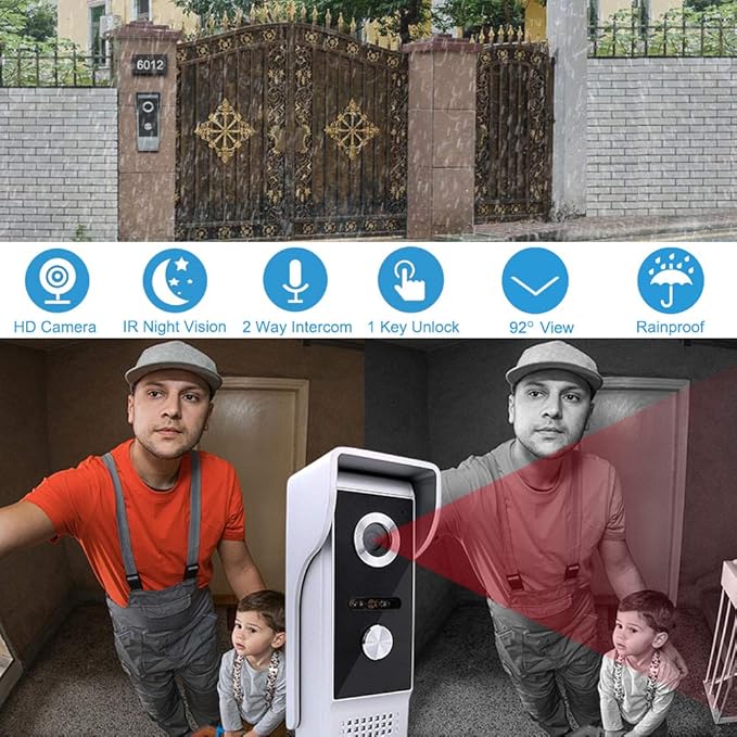 AMOCAM Video Intercom System, 7 Inche Monitor Wired Video Door Doorbell Kit, Outdoor IR Camera Door Intercom, Support Monitoring, 2-Way Audio Unlocking for Home
