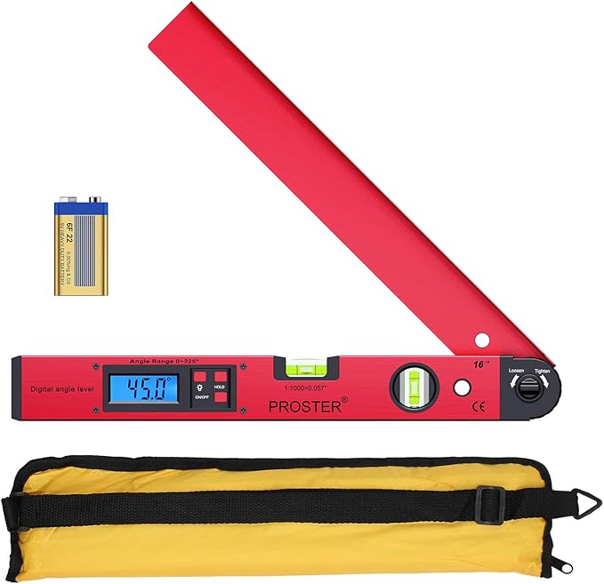 Proster Digital Angle Finder Gauge - 0~225° Angle Gauge LCD Digital Protractor Spirit Level Meter for Carpenter Woodworking Home Decoration