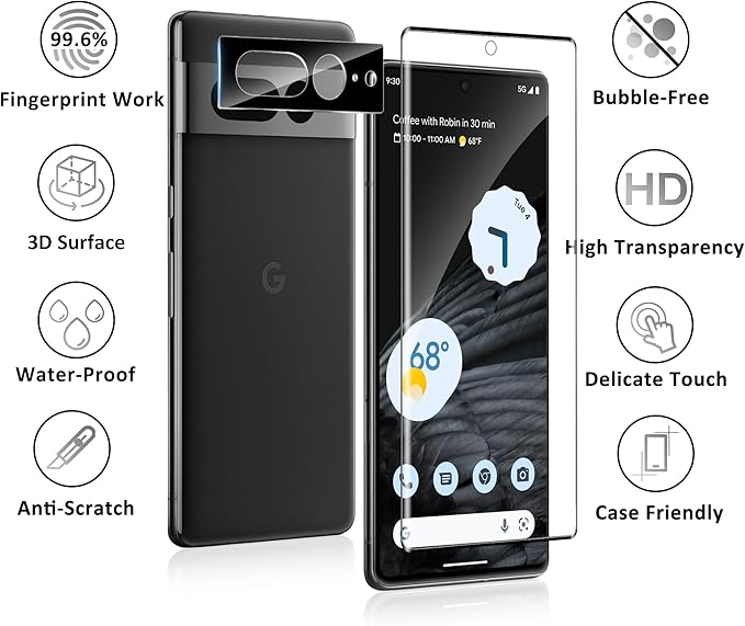 2 Pack for Google Pixel 7 Pro Screen Protector + 2 Pack Camera Lens Protector - Image 8