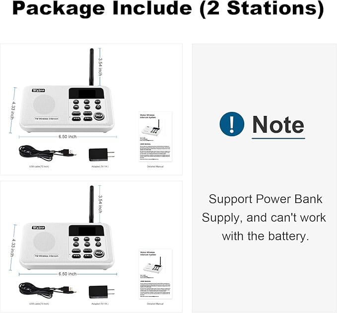 Wuloo Intercoms Wireless for Home 1 Mile Range 22 Channel 100 Digital Code Display Screen, Wireless Intercom System for Home House Business Office, Room to Room Intercom Communication(2Station, White)