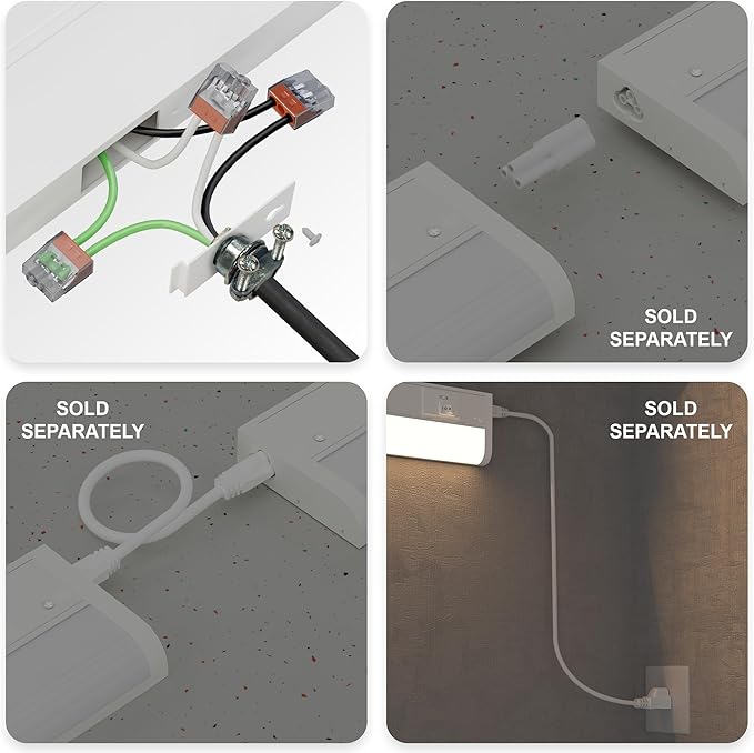 ZAGO 24 Inch Hardwired Under Cabinet Lighting - 5CCT Switchable, Undercounter Led Lights with Clamp Connector for Kitchen, 120V, 11W, 800-950LM, ETL & Damp Rated, White, 4 Packs