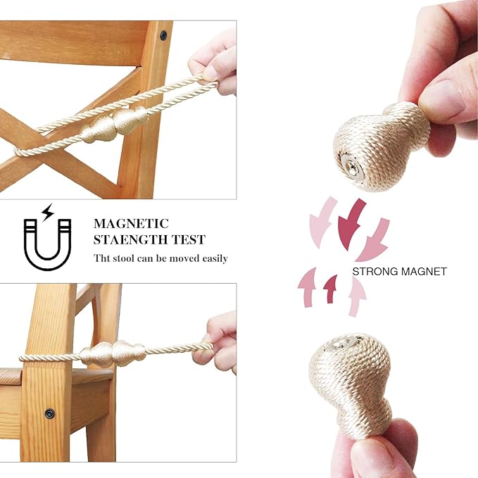 Nieffeiy Magnetic Curtain Tiebacks Outdoor Curtain Tie Backs Rope Decorative Magnetic Curtain Holders for Drapes Window Treatment Holdbacks, Oatmeal 4Pack