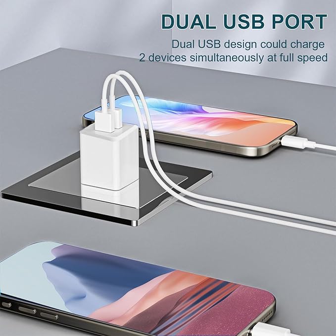 USB Wall Charger, Charger Block，Dual Port USB Cube Chargers，Power Adapter Charging Plug Box Brick for Phone 16/15/14/13/12/11/Pro Max/SE/XS/XR/X,Android Phones, and More (Pure White)