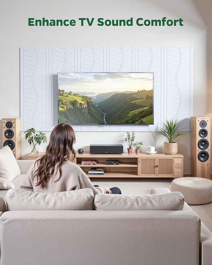 Topnaca 12 Pack Acoustic Wall Panels Sound Absorbing for Recording Studio, Self-Adhesive Leaf Textured Decorative White Art Ceiling Tiles - Acoustical Treatments for Home Gaming Room Door 17"×12"×0.4"