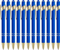 LINFANC 12 Pack Blue Gold Ballpoint Pen with Stylus Tip, 1.0 mm Black Ink Smooth Writing Pens, Metal Stylus Pens for Touch Screens