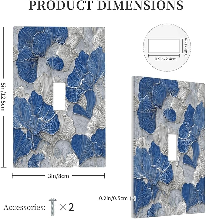 Bvtewkhz Abstract Blue Marble Plant Leaves 1 Gang Single Toggle Decorative Light Switch Covers Electrical Faceplate Switch Plates for Bathroom Kitchen Home