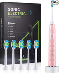 ZUAMEGU Sonic Electric Toothbrush for Adults - Deep Cleaning Teeth Whitening6 Replacement Brush Heads100-Day Battery5 Modes w/SensitiveIPX7 Waterproof (Color Options)