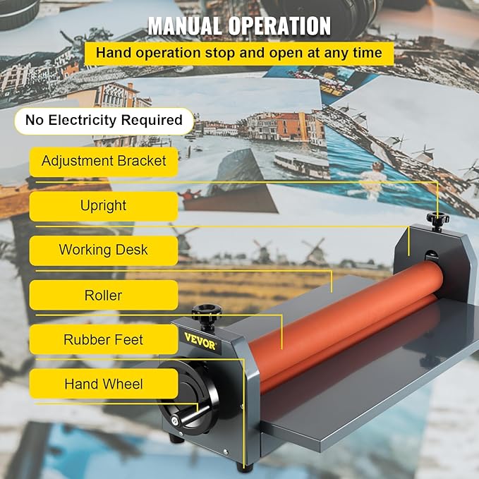VEVOR 51 Inch Cold Laminator Machine 10mm Manual Vinyl Photo Film Cold laminator Hand Crank Pressure Cold Roll laminator(51Inch)