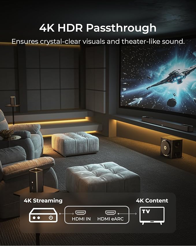 ULTIMEA Skywave X50 5.1.4ch Wireless Surround Sound System for TV, 760W Professional Sound Bar w/Dolby Atmos, 2 Wireless Surround Speakers & 8" Subwoofer, GaN Amplifier, 4K HDR Pass-Through, HDMI eARC